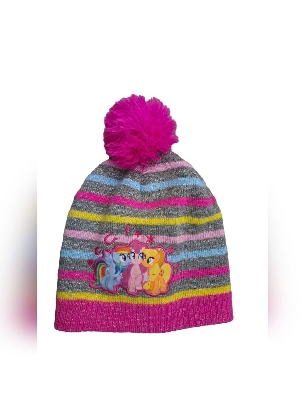 MY LITTLE PONY striped toque hat pink pom pom Barbie core glitter colorful OS